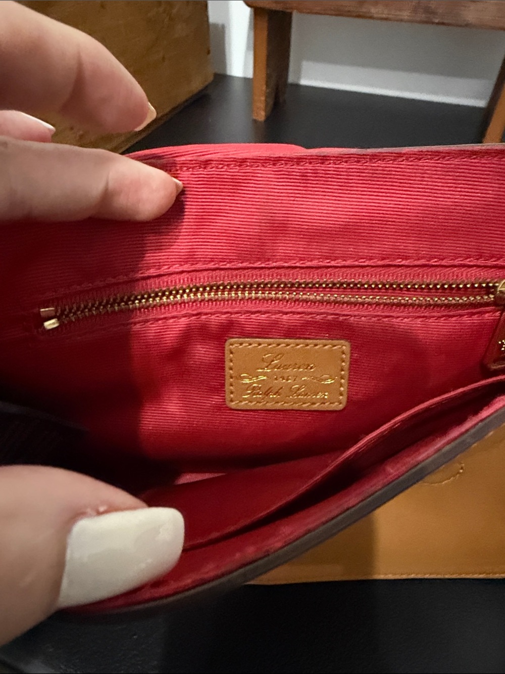 Ralph Lauren Tan Leather Crossbody Satchel with Buckle Details - Picture 4 of 5